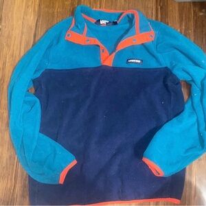 Lands' End Teal and Orange Fleece Pullover